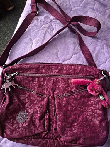 Kipling burgundy floral nylon - kipling,